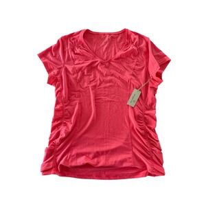 Tangerine Womens XXL Coral Pink Ruched Side V-Neck Activewear T-Shirt NWT
